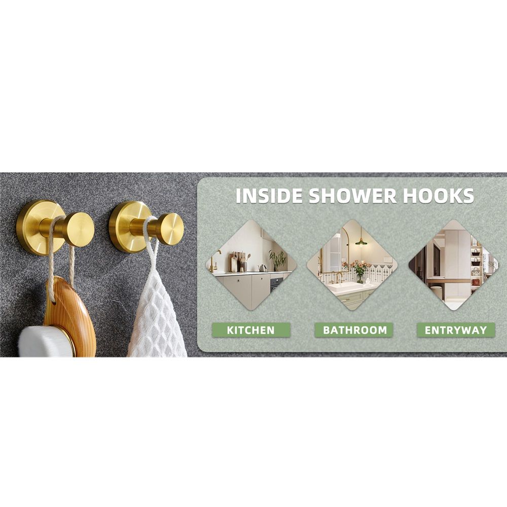 Gold Bathroom Towel Hooks 2 Pack, 304 Stainless Steel Robe Hooks for Kitchen Garage, Wall Mounted