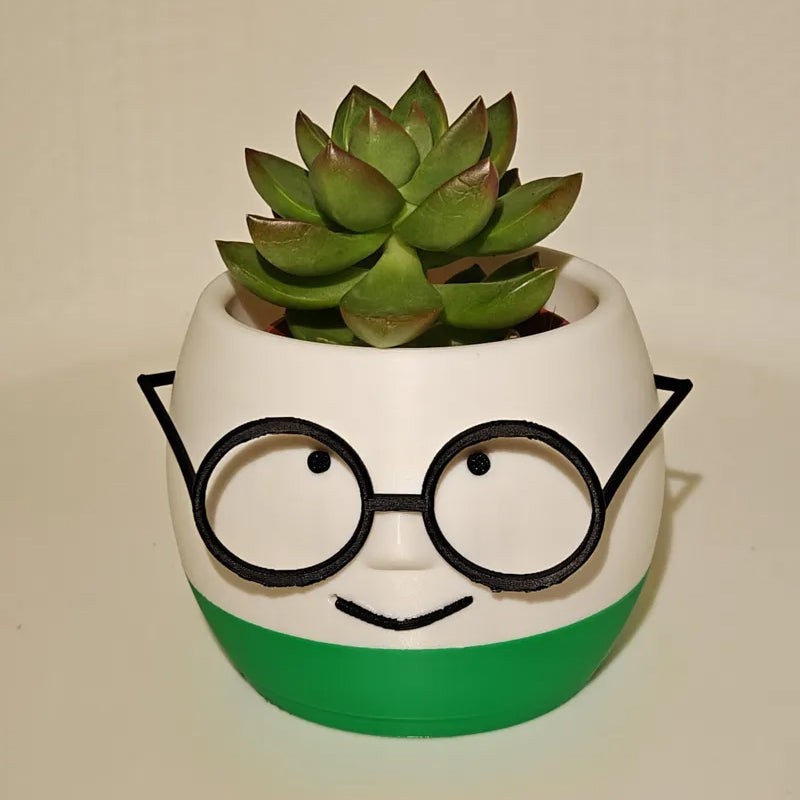 3D Printed Glass Flower Pot – White and Blue, Single Piece