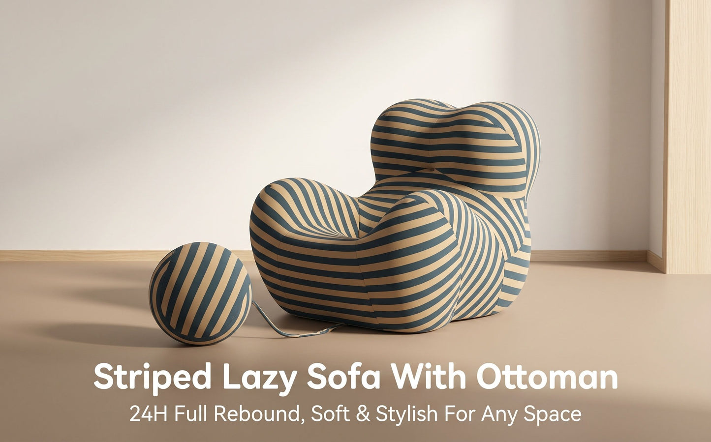 Lazy Sofa – Compressed, Blue Yellow Striped, Ice Silk Fabric