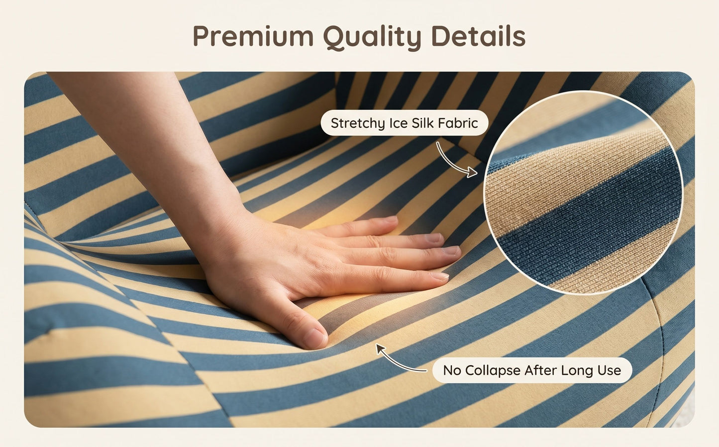 Lazy Sofa – Compressed, Blue Yellow Striped, Ice Silk Fabric