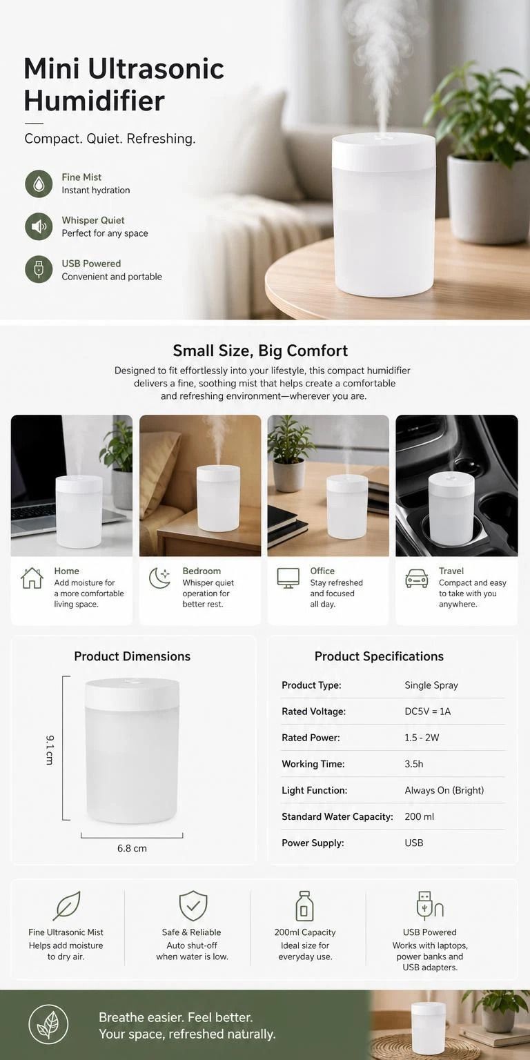 4 Pack USB Humidifier White, Bulk Holiday Gift