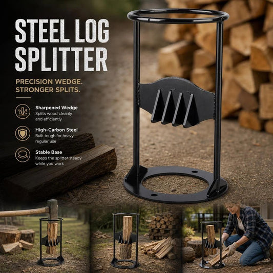 Hand Operated Firewood Splitter Round Base 27cm, Sturdy Outdoor Backyard Wood Cutter