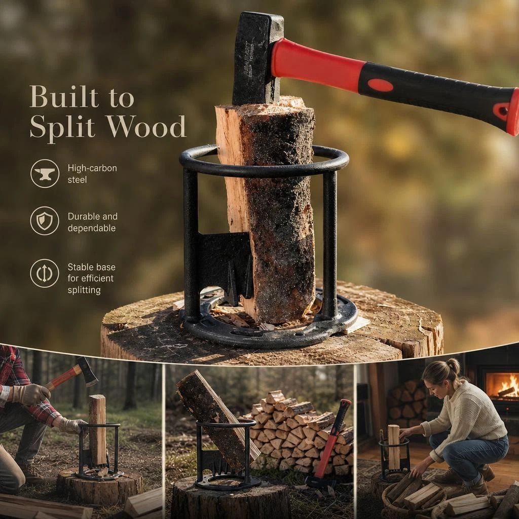 Manual Firewood Separator Five-Star Base 27cm, Wide Base For Safe Wood Splitting