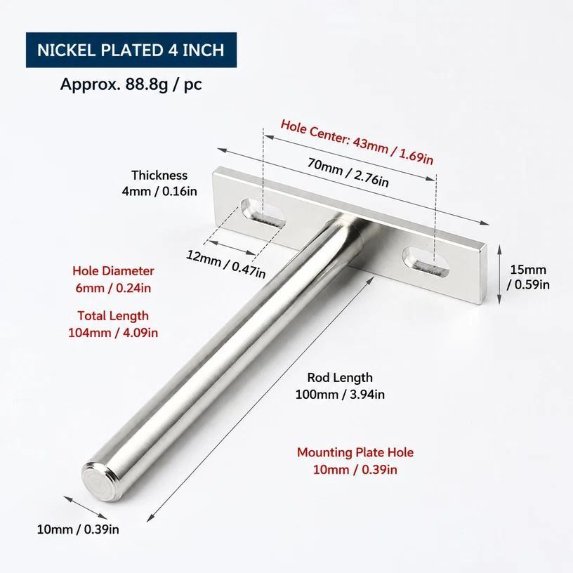4" Nickel Hidden T Shelf Bracket 2Pcs w/ 5x60&5x80 Screws