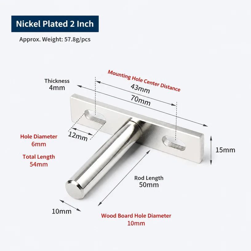 2" Nickel Hidden T Shelf Bracket 2Pcs w/ 5x60&5x80 Screws
