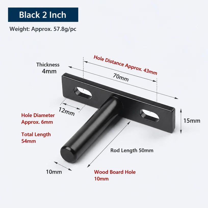 2" Black Hidden T Shelf Bracket 2Pcs w/ 5x60&5x80 Screws