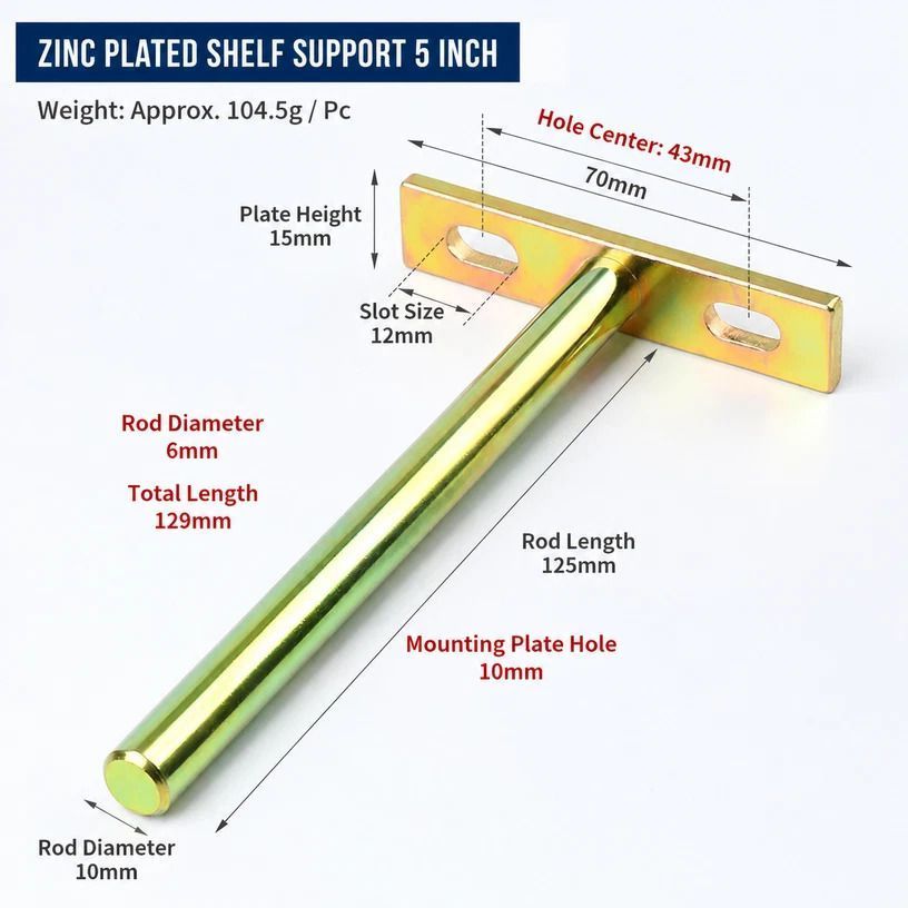 5" Color Zinc Hidden T Bracket 2Pcs w/ 5x60&5x80 Screws
