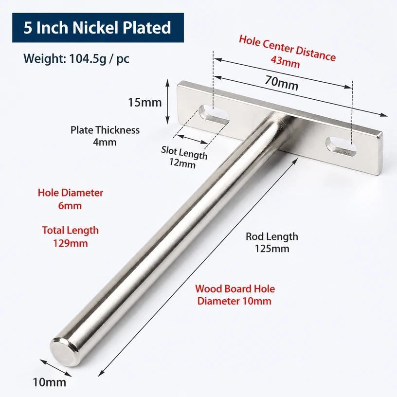 5" Nickel Hidden T Shelf Bracket 4Pcs w/ 5x60&5x80 Screws