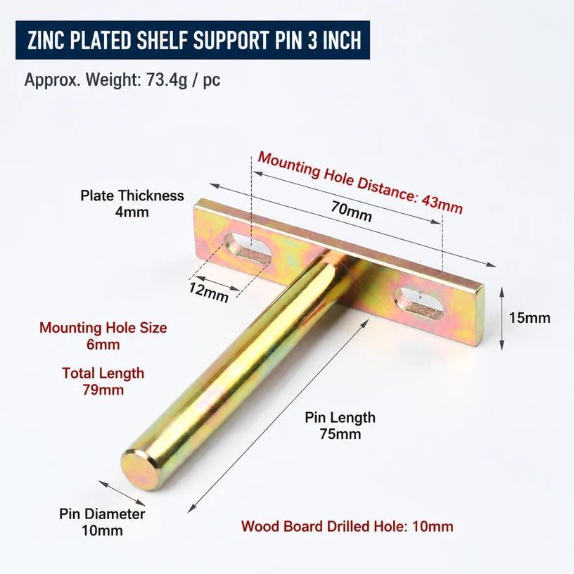 3" Color Zinc Hidden T Bracket 4Pcs w/ 5x60&5x80 Screws