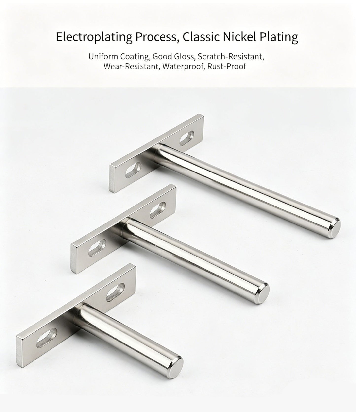 3" Nickel Hidden T Shelf Bracket 6Pcs w/ 5x60&5x80 Screws