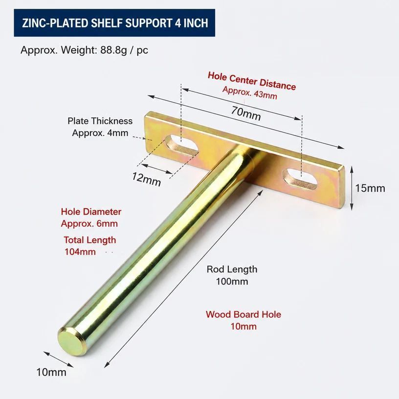 4" Color Zinc Hidden T Bracket 6Pcs w/ 5x60&5x80 Screws