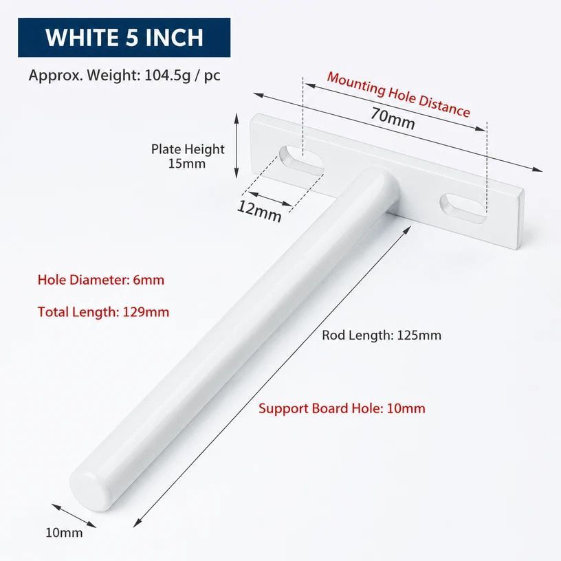 5" White Hidden T Shelf Bracket 6Pcs w/ 5x60&5x80 Screws