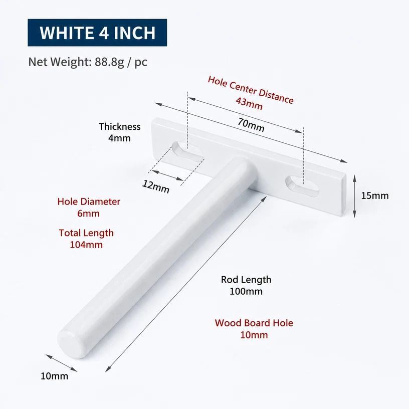 4" White Hidden T Shelf Bracket 6Pcs w/ 5x60&5x80 Screws