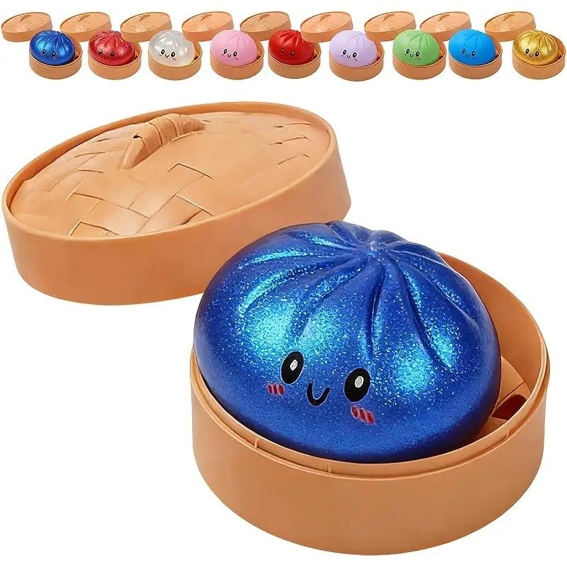 Simulated Smiley Steamed Bun Squishy Toy, Cute Stress Relief Plaything, Soft Slow-Rebound Texture, Adorable Desktop Decor（Red pinch）