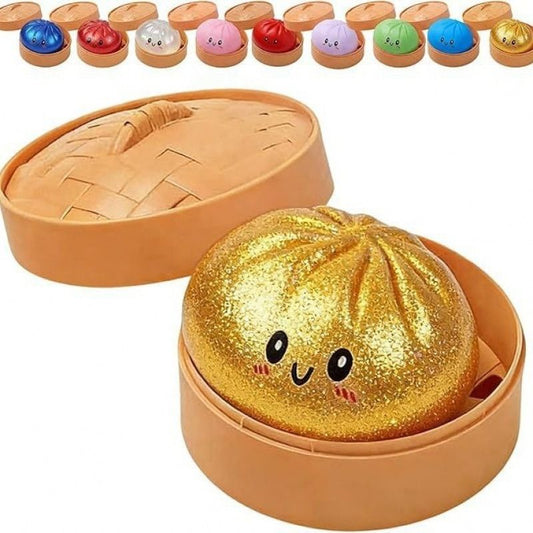 Simulated Smiley Steamed Bun Squishy Toy, Cute Stress Relief Plaything, Soft Slow-Rebound Texture, Adorable Desktop Decor（Golden pinching）