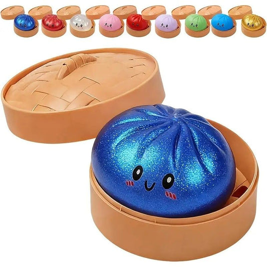 Simulated Smiley Steamed Bun Squishy Toy, Cute Stress Relief Plaything, Soft Slow-Rebound Texture, Adorable Desktop Decor(Blue pinching)