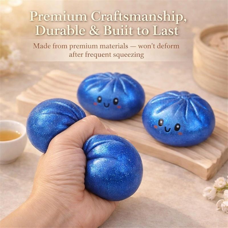 Simulated Smiley Steamed Bun Squishy Toy, Cute Stress Relief Plaything, Soft Slow-Rebound Texture, Adorable Desktop Decor(Blue pinching)