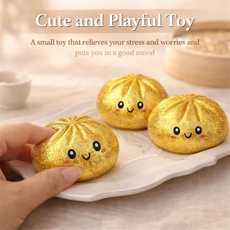 Simulated Smiley Steamed Bun Squishy Toy, Cute Stress Relief Plaything, Soft Slow-Rebound Texture, Adorable Desktop Decor(Blue pinching)