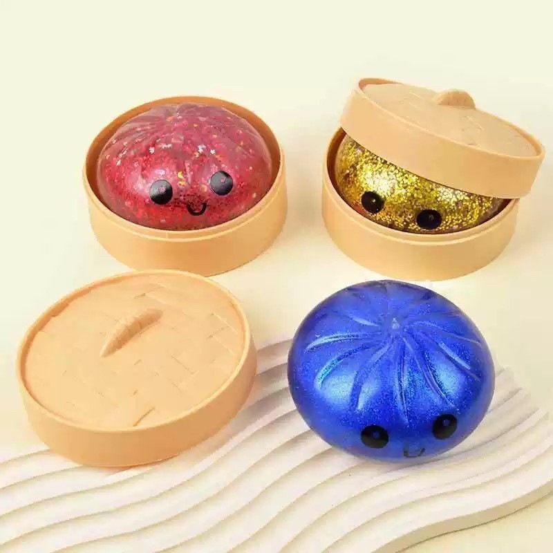 Simulated Smiley Steamed Bun Squishy Toy, Cute Stress Relief Plaything, Soft Slow-Rebound Texture, Adorable Desktop Decor(Blue pinching)