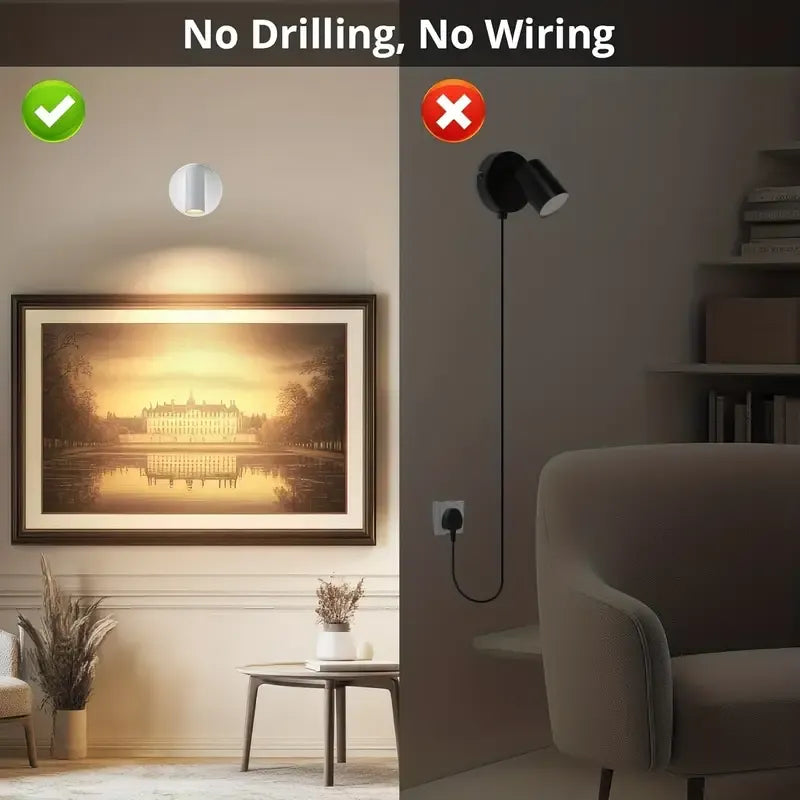 Drill Free Magnetic Charging Spotlight, 2000mAh Long Battery Life Touch Dimming, 350 Degree Rotation Multi Scene, Easily Create Home Ambiance/black