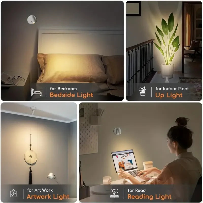 Drill Free Magnetic Charging Spotlight, 2000mAh Long Battery Life Touch Dimming, 350 Degree Rotation Multi Scene, Easily Create Home Ambiance/white