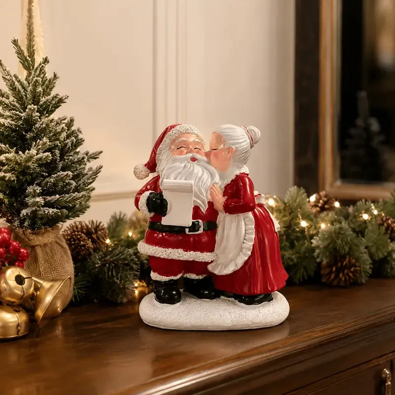 1pc Santa and Mrs. Claus Kissing Resin Figurine, Sweet Couple Christmas Desktop Decoration, Christmas Gift Party Scene Decor Prop, Home Bedroom Desk Cute Collectible Craft Ornament