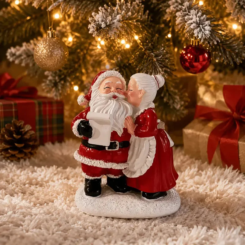 1pc Santa and Mrs. Claus Kissing Resin Figurine, Sweet Couple Christmas Desktop Decoration, Christmas Gift Party Scene Decor Prop, Home Bedroom Desk Cute Collectible Craft Ornament