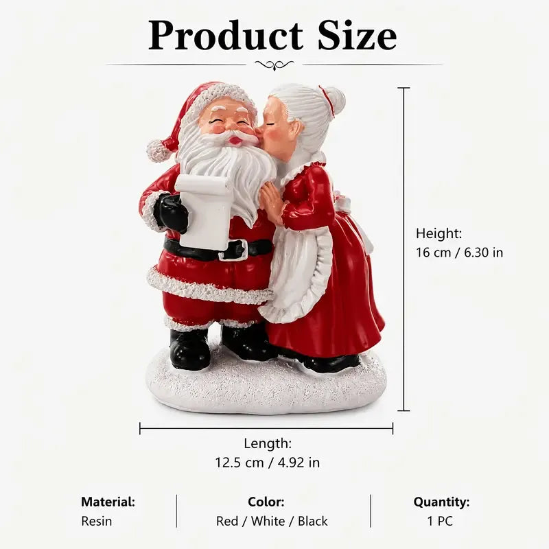 1pc Santa and Mrs. Claus Kissing Resin Figurine, Sweet Couple Christmas Desktop Decoration, Christmas Gift Party Scene Decor Prop, Home Bedroom Desk Cute Collectible Craft Ornament