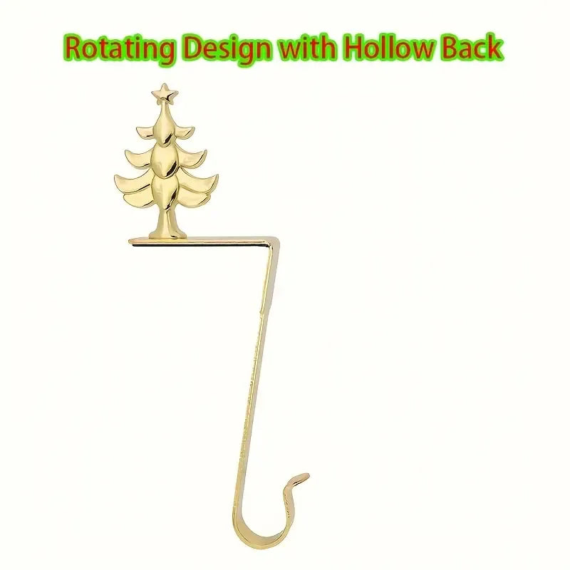 4-Pack No-Drill Metal Christmas Hooks – Gold tree and snowflake design, universal hanging bracket for fireplace mantels and door frames. (Silver)