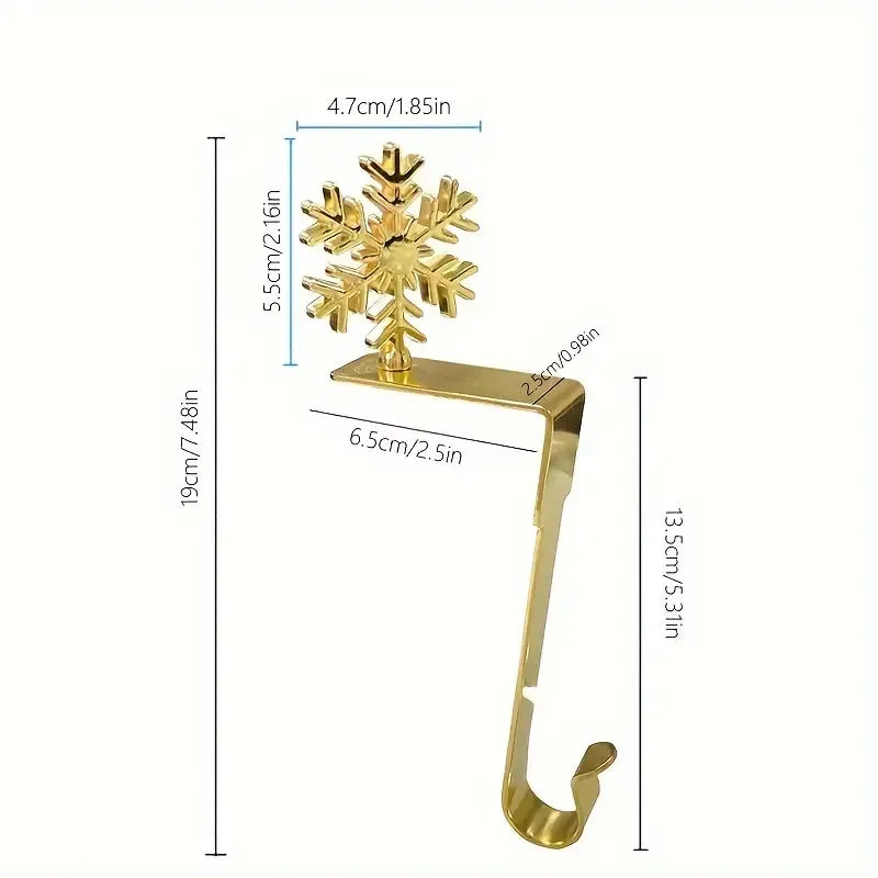4-Pack No-Drill Metal Christmas Hooks – Gold tree and snowflake design, universal hanging bracket for fireplace mantels and door frames. (golden)