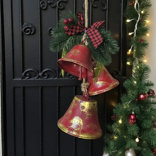 🎄 Vintage Handcrafted Metal Bell Christmas Ornament 3-Piece Set! Red Gold White Three-Color Floral Decoration, Durable Metal with Pinecone Berry Accents, Must-Have for Party Home Garden Holiday Setup! ✨