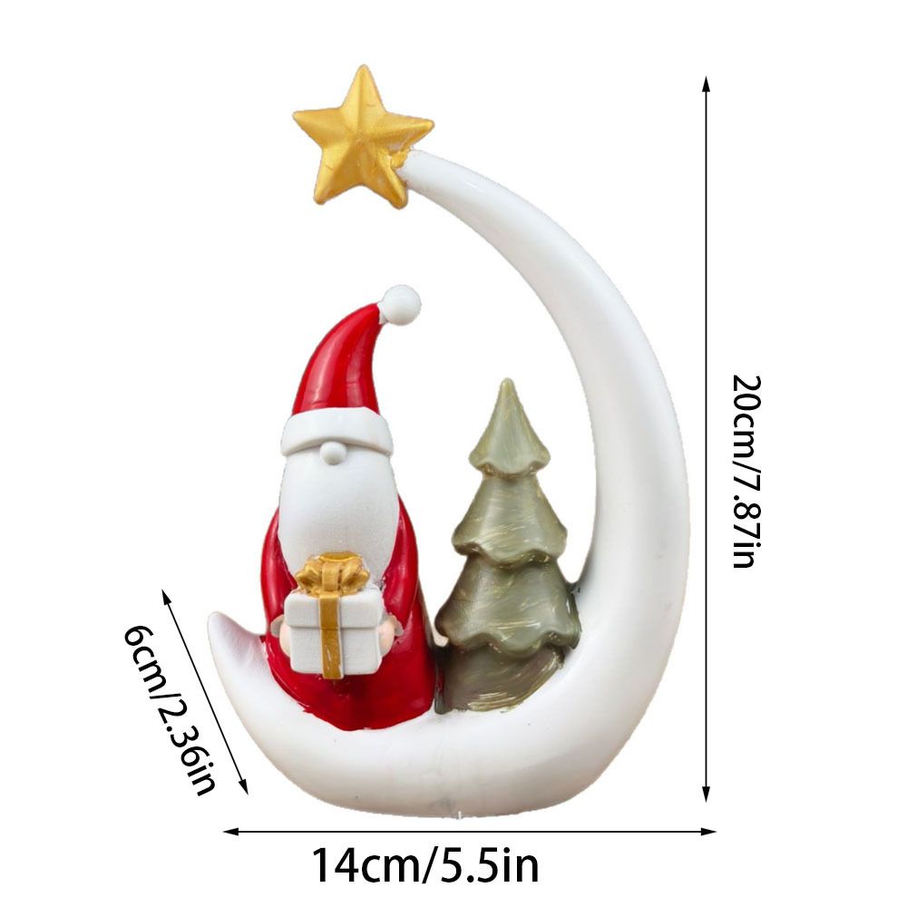 Christmas Moon Resin Figurine, Warm Holiday Tabletop Decoration