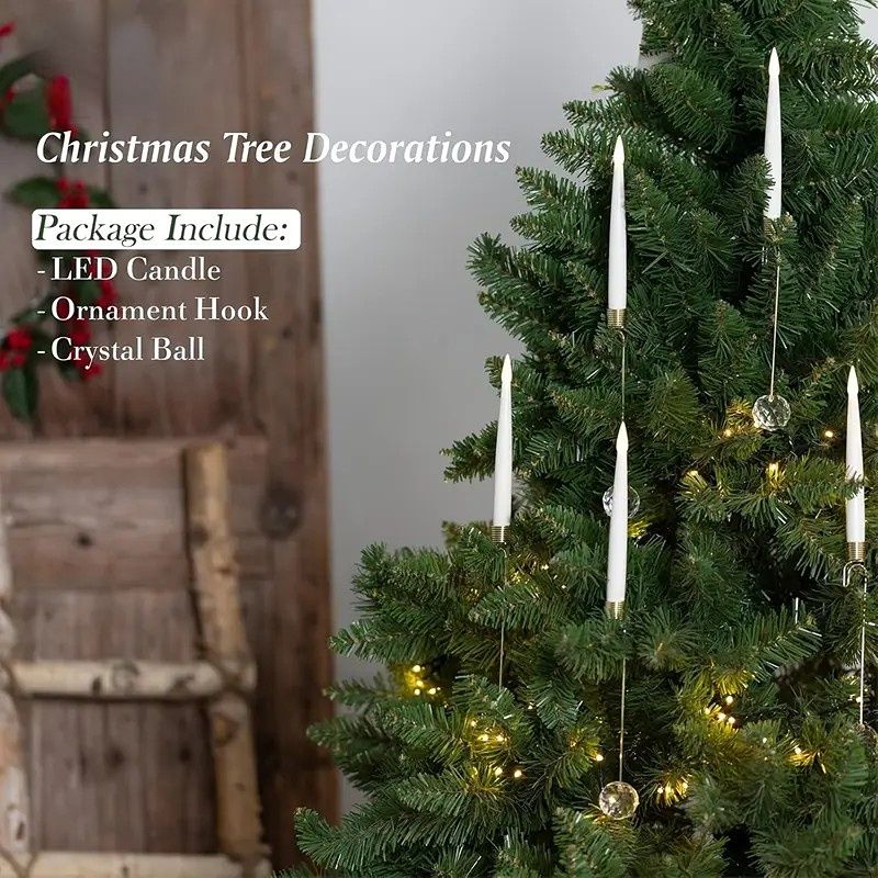 12-Pack Flameless Tapered LED Christmas Candles, Remote Control Timer Crystal Hook Decoration