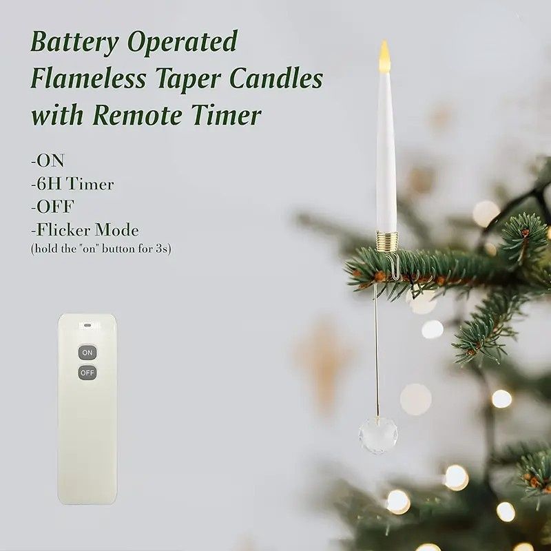 12-Pack Flameless Tapered LED Christmas Candles, Remote Control Timer Crystal Hook Decoration