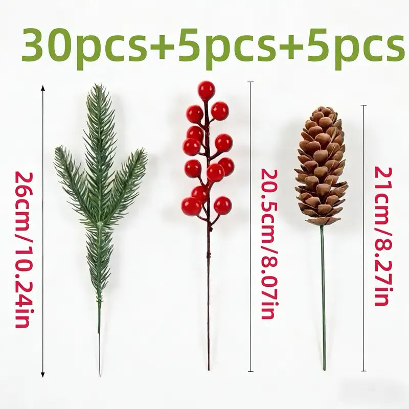 40-Piece Artificial Pine Needle Red Berry Pinecone Set, Essential for Christmas Table Decoration and DIY Wreaths