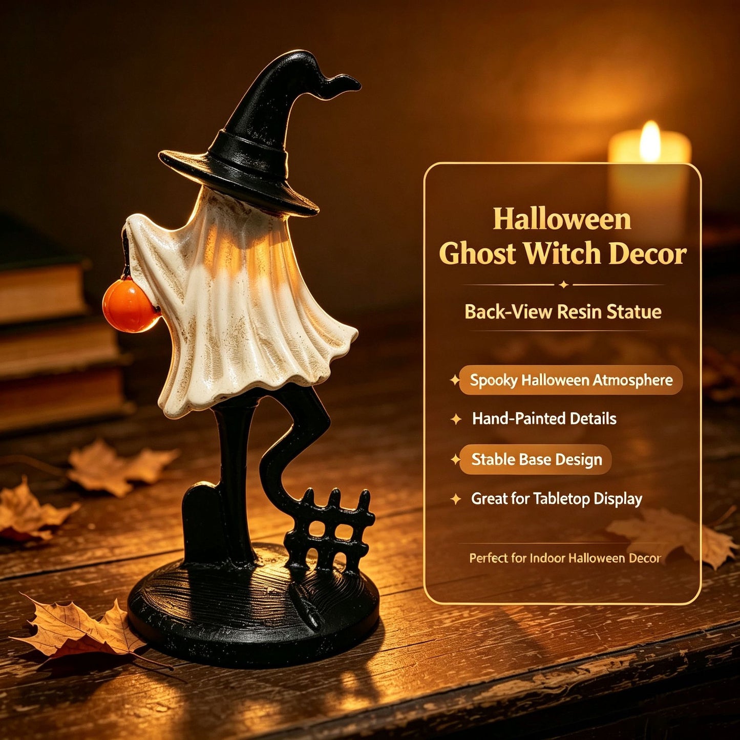 Halloween Ghost Witch Resin Figurine, Fun Spooky Tabletop Decoration