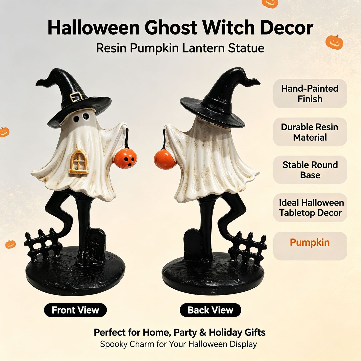Halloween Ghost Witch Resin Figurine, Fun Spooky Tabletop Decoration