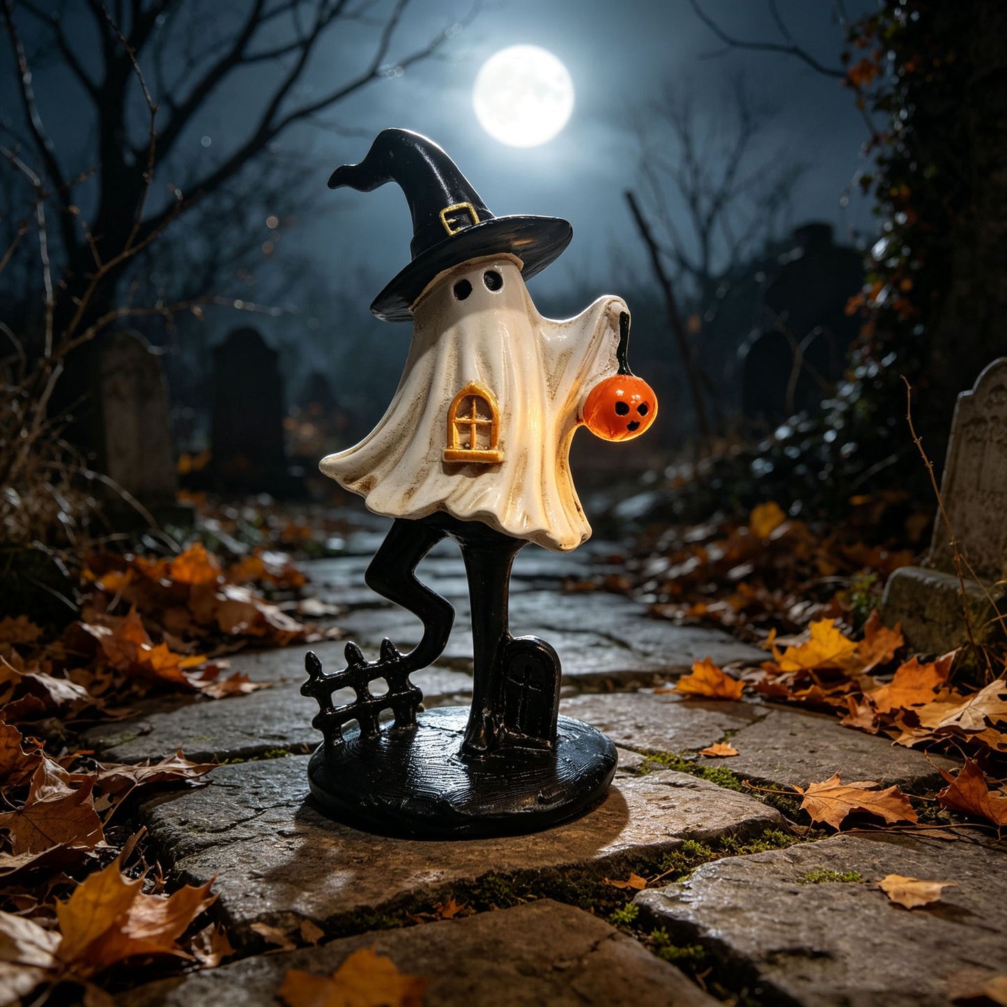 Halloween Ghost Witch Resin Figurine, Fun Spooky Tabletop Decoration