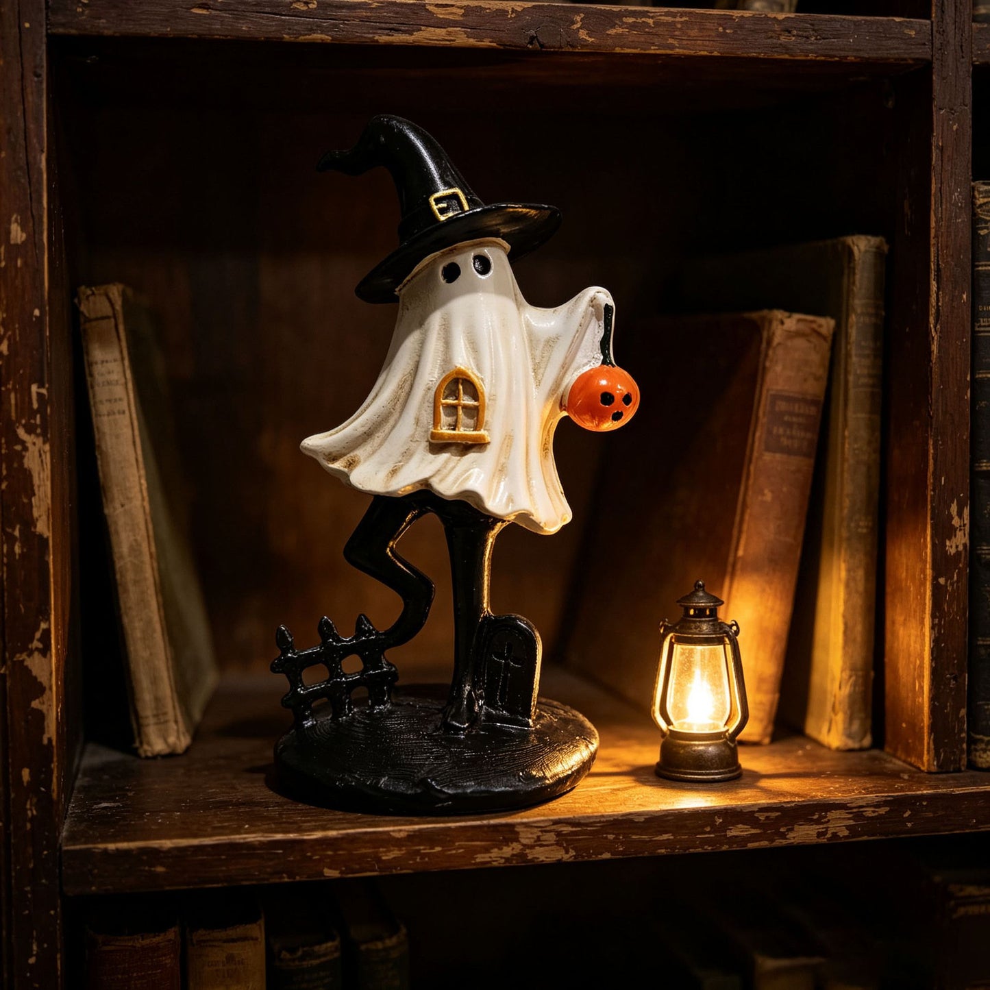 Halloween Ghost Witch Resin Figurine, Fun Spooky Tabletop Decoration
