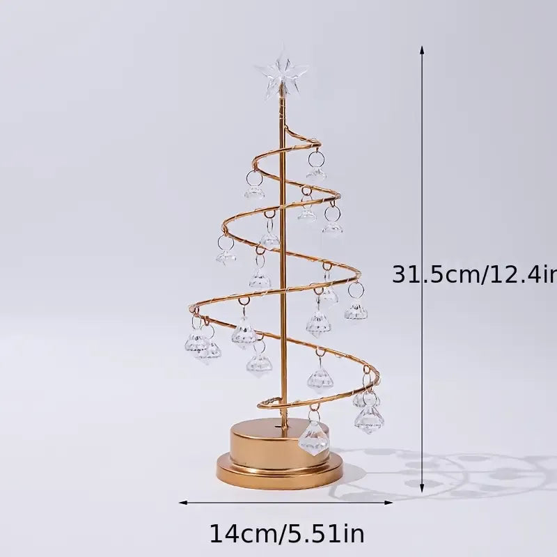 Warm Light Iron Art Crystal Christmas Tree Lamp, Battery Powered, Perfect for a Cozy Holiday Ambiance
