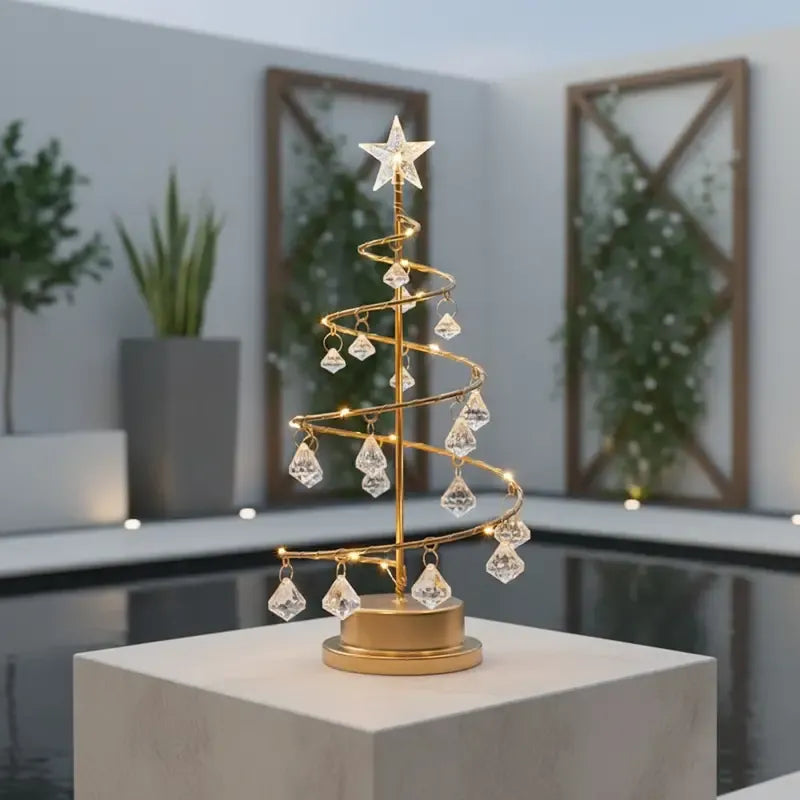 Warm Light Iron Art Crystal Christmas Tree Lamp, Battery Powered, Perfect for a Cozy Holiday Ambiance