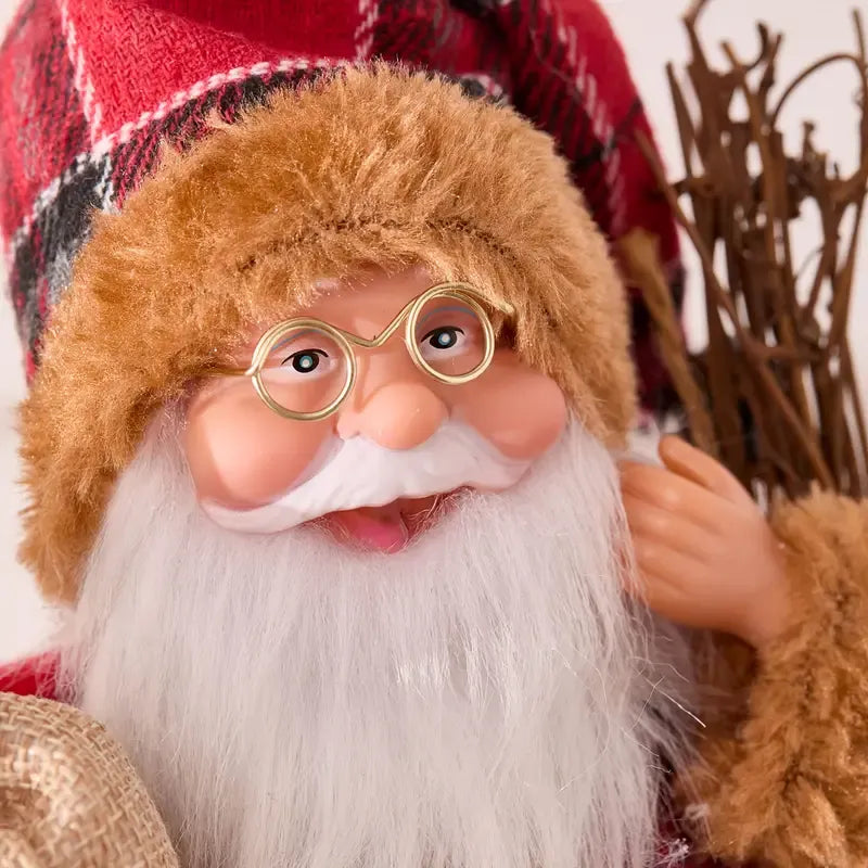 Collectible Sitting Santa Claus Doll | Classic Outfit with Gift Bag, Desktop & Mantel Décor, Ideal New Year & Christmas Gift / Silver-White Sitting Old Man