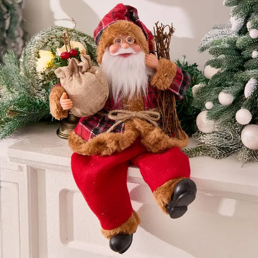 Collectible Sitting Santa Claus Doll | Classic Outfit with Gift Bag, Desktop & Mantel Décor, Ideal New Year & Christmas Gift / RED Sitting Old Man