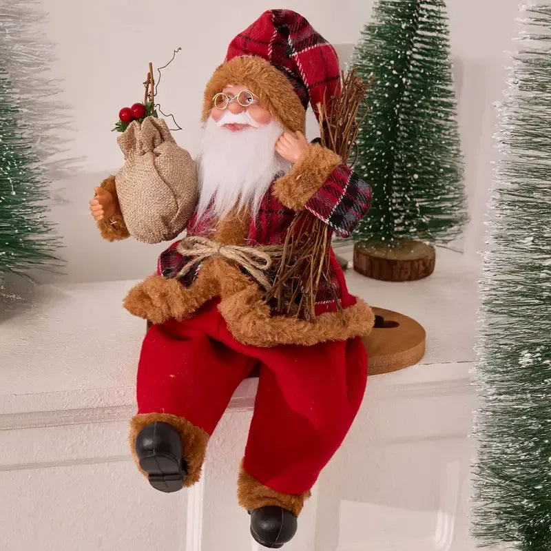 Collectible Sitting Santa Claus Doll | Classic Outfit with Gift Bag, Desktop & Mantel Décor, Ideal New Year & Christmas Gift / RED Sitting Old Man