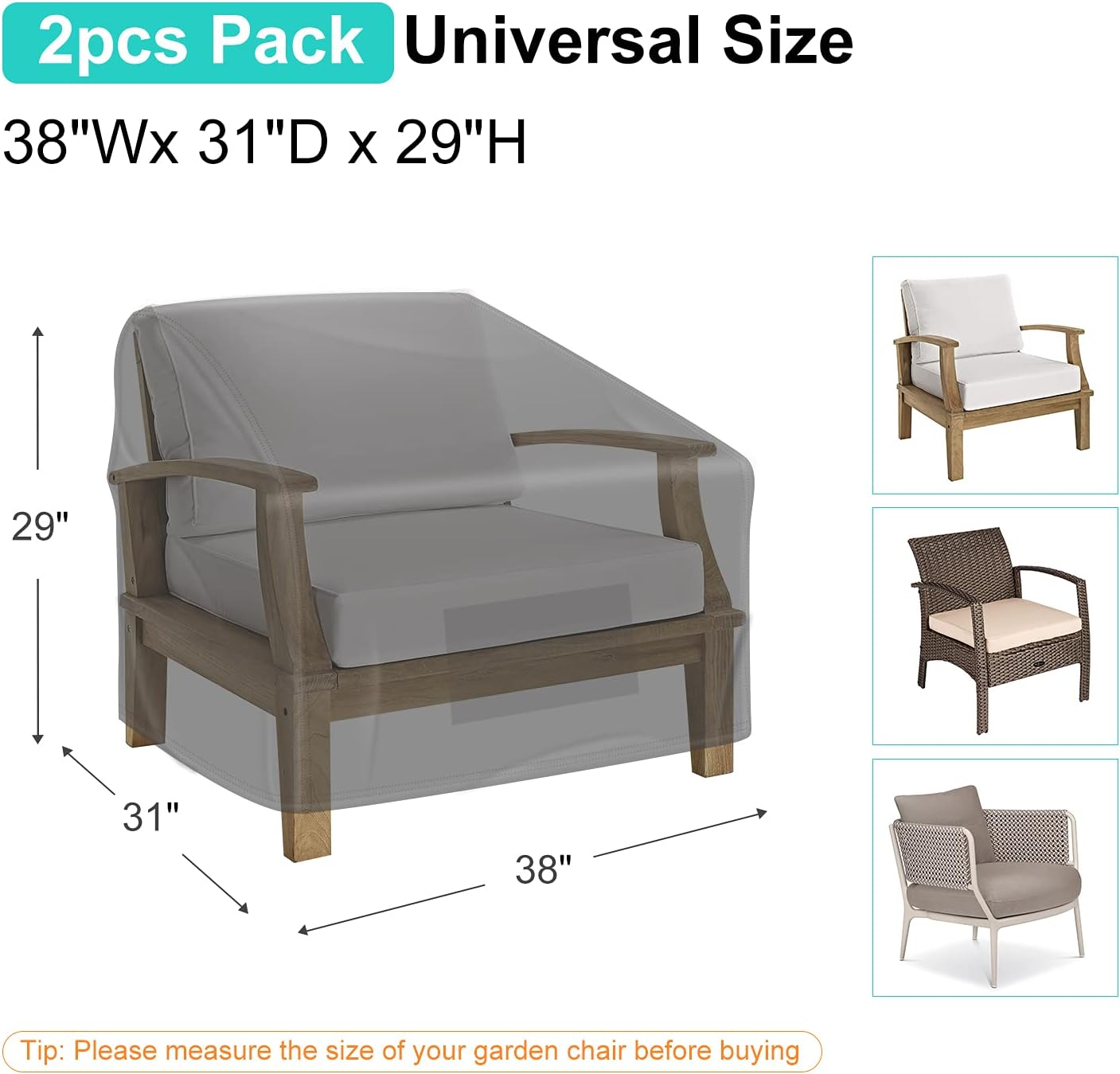 Garden Furniture Covers – Waterproof Heavy Duty Oxford Fabric, Large 2-Pack for Lounge Chairs
