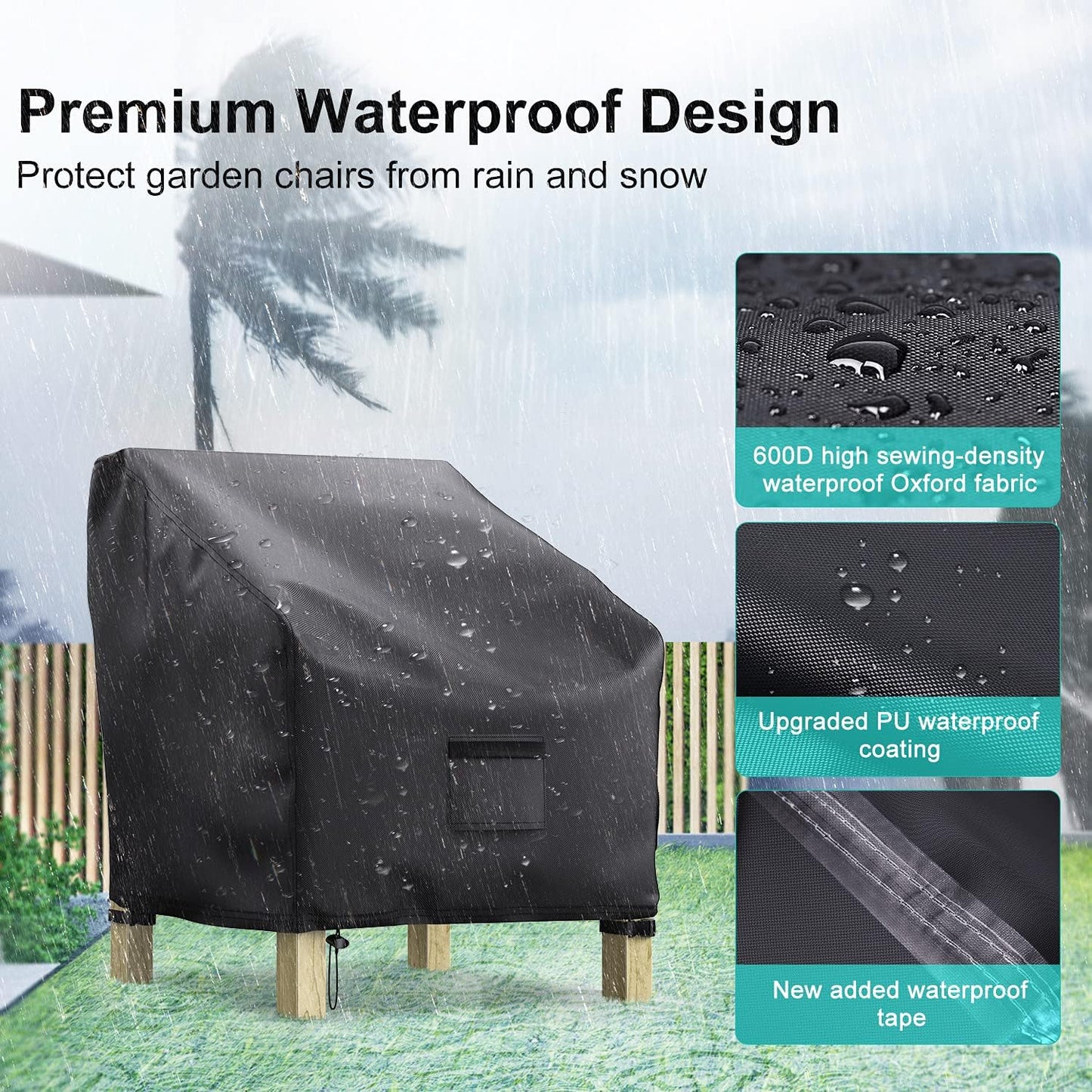 Garden Furniture Covers – Waterproof Heavy Duty Oxford Fabric, Large 2-Pack for Lounge Chairs
