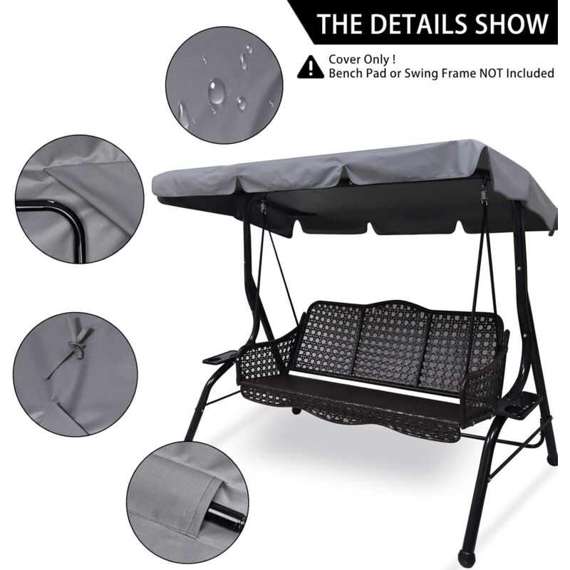 Garden Swing Replacement Cover – Waterproof, UV Protection, Gray, Large 3-Seater