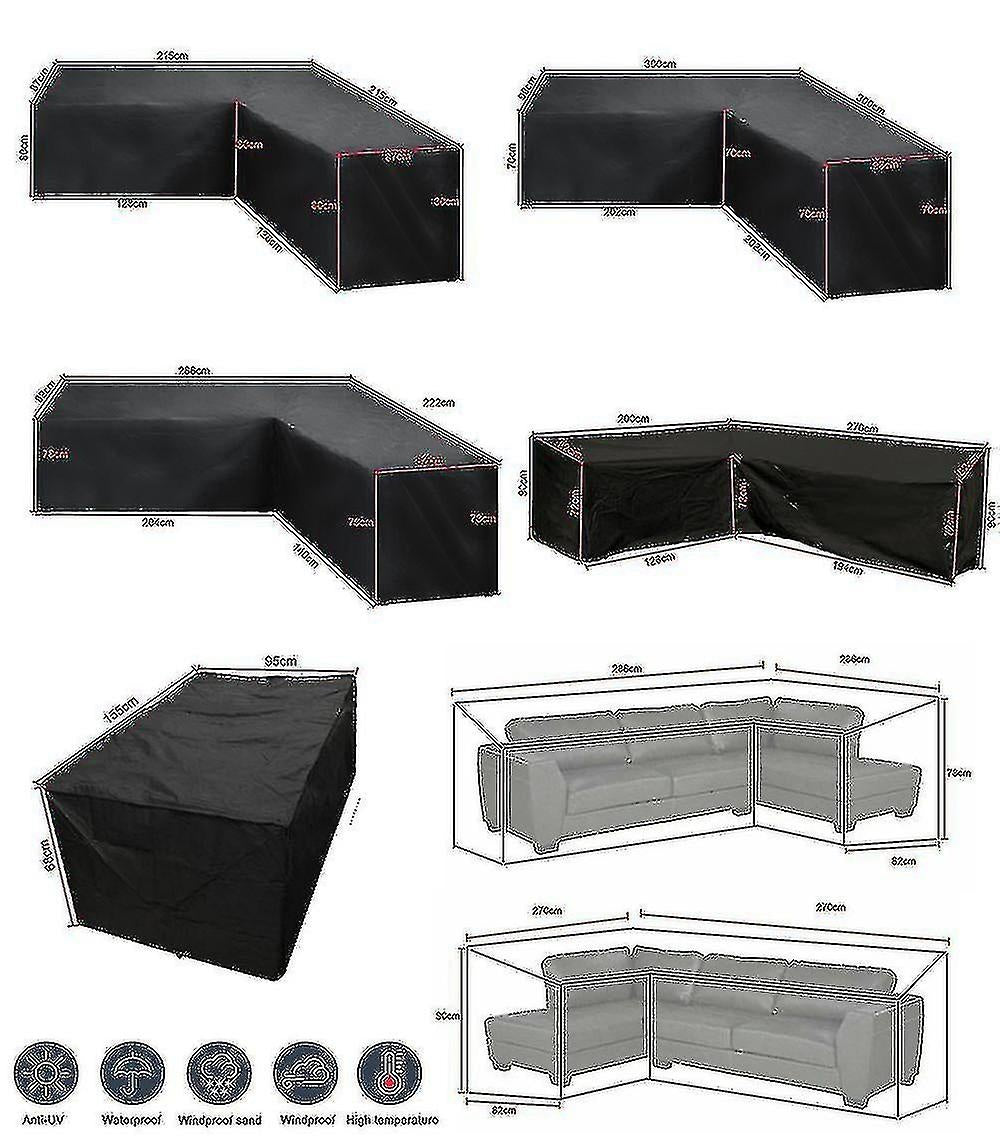 L-Shape Outdoor Rattan Sofa Cover – Waterproof, All-Weather, 270x200x82cm, Black Oxford Fabric