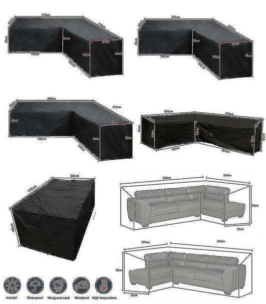 L-Shape Outdoor Rattan Sofa Cover – Waterproof, All-Weather, 270x200x82cm, Black Oxford Fabric