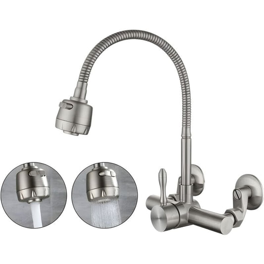 Wall Mounted Kitchen Faucet – 360° Rotatable, Food Grade 304 Stainless Steel